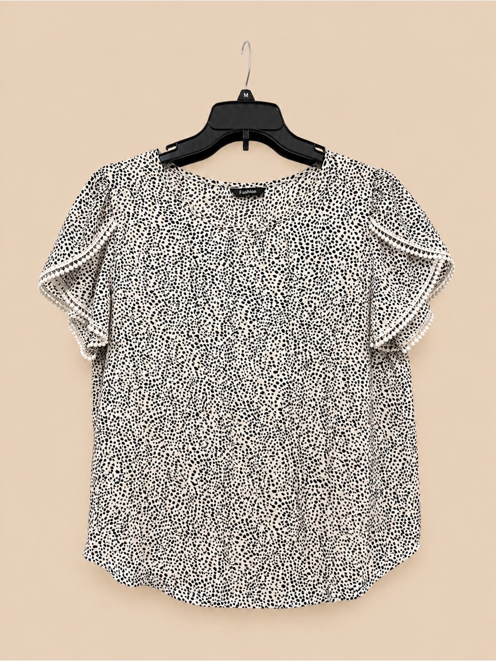Women’s Black & White Dot Flutter Sleeve Top